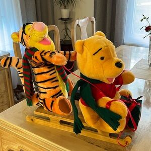 Vintage Santas Best Winnie Pooh and Tiger animation Christmas Wood Sled